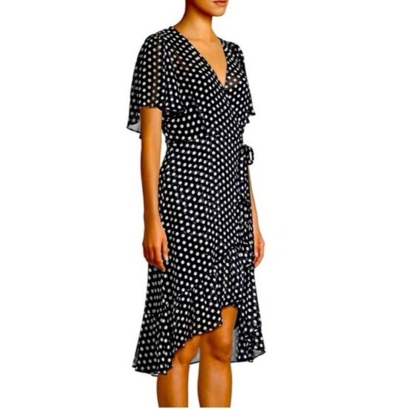 Calvin Klein Dress 8 Black White Polka Dot Flowy Short Sleeves NEW NWOT - Picture 1 of 13